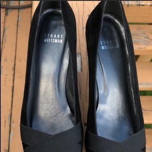 Stuart Weiztman crisscross suede kitty heel shoes